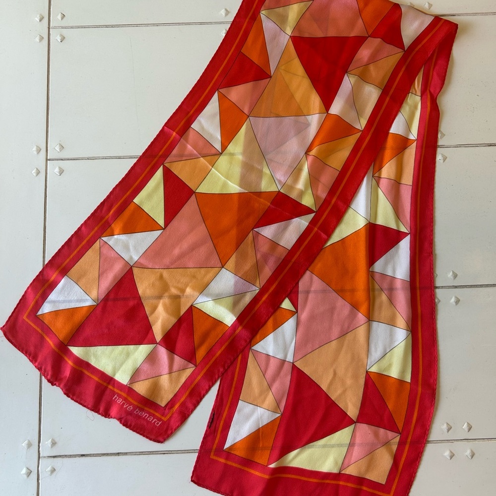 Harve Benard Geometric Red and Orange Scarf, Silk